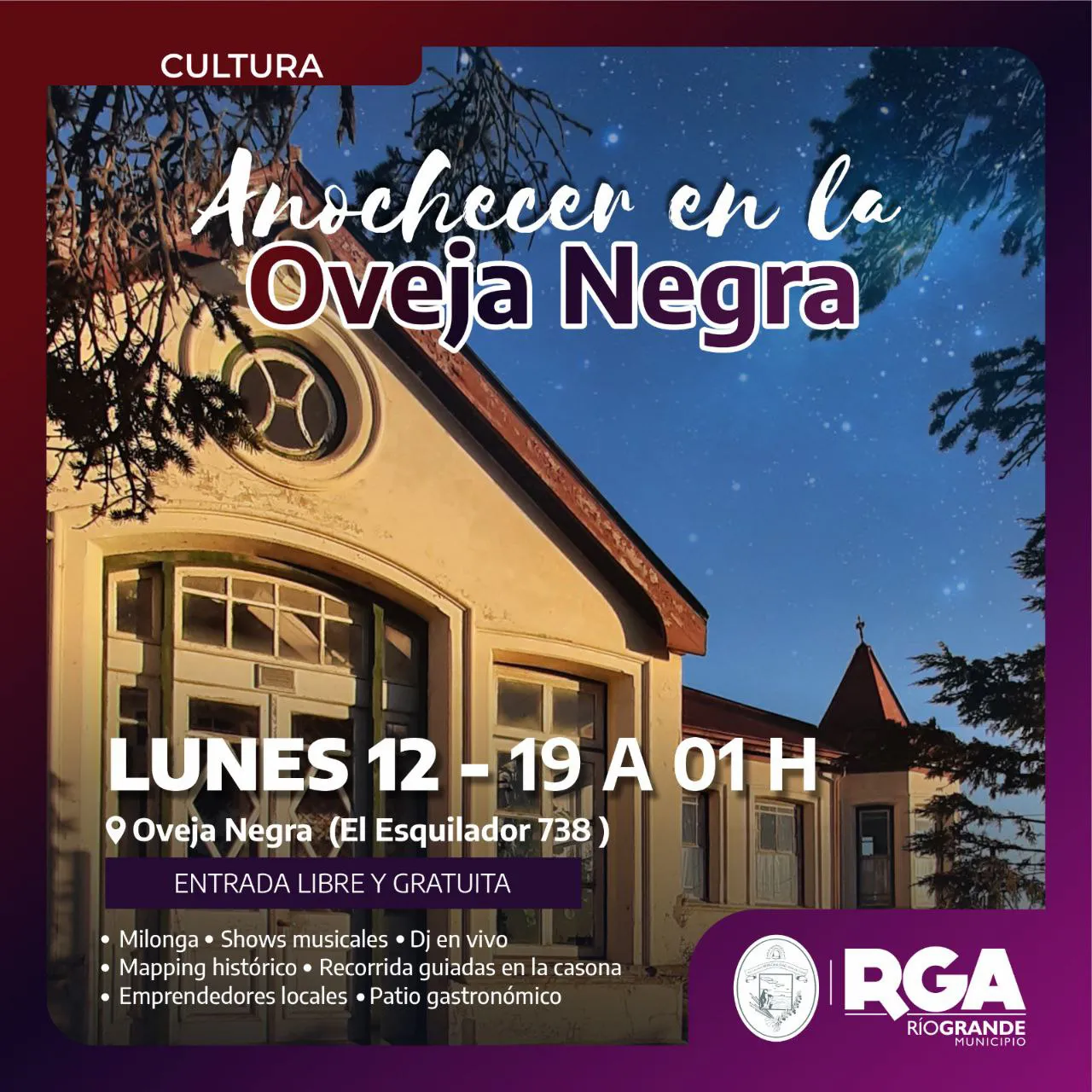 Este lunes se llevará adelante la experiencia cultural Anochecer en la Oveja Negra