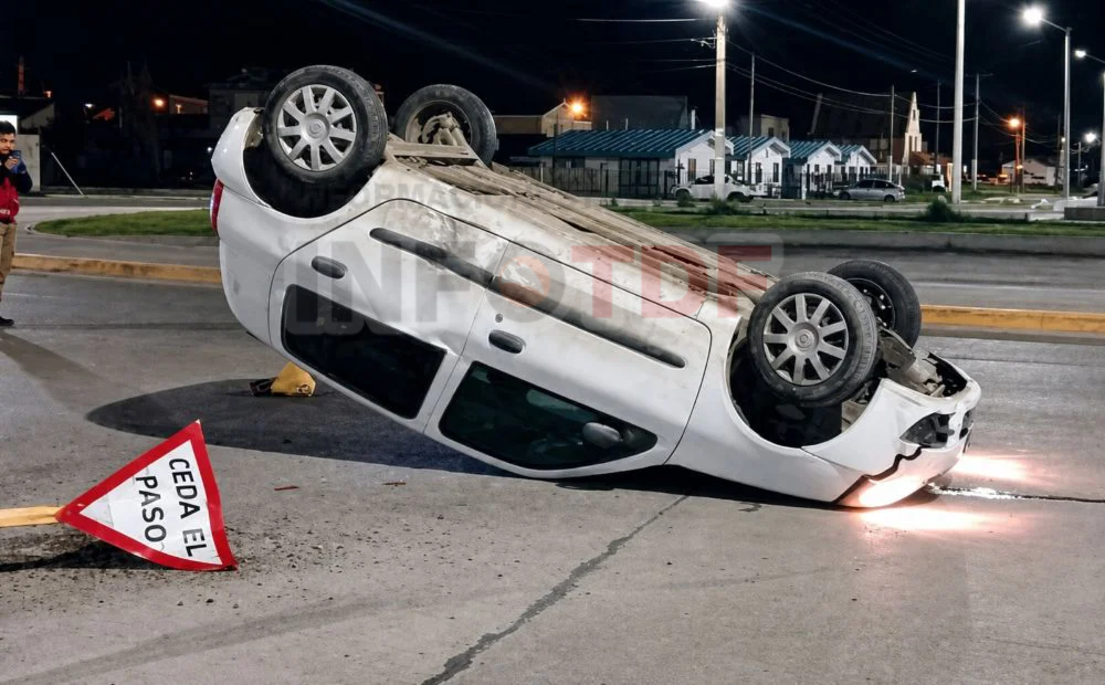 Conducía alcoholizado, volcó con su automóvil sobre la rotonda de Las Américas