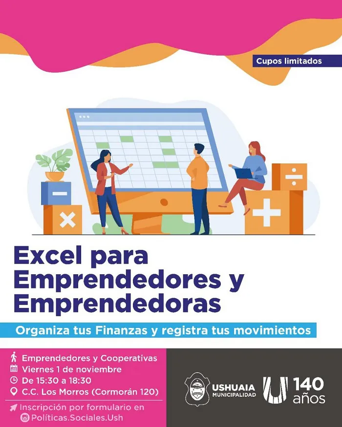 Dictarán un curso de Excel para emprendedores y cooperativistas de Ushuaia 2