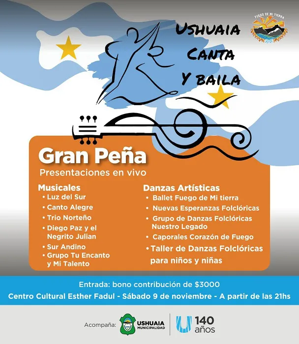 Se desarrollará este sábado la gran peña “Ushuaia Canta y Baila” en el Esther Fadul 2