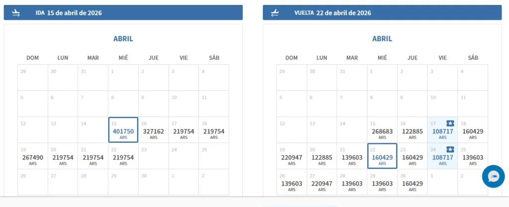 Precios de vuelos en Abril