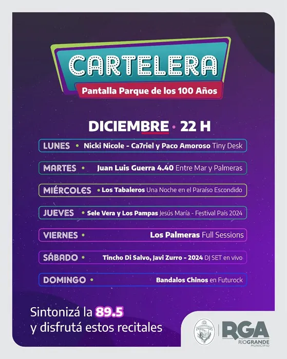 Proyectarán diversos recitales y shows en la pantalla del Parque de los 100 Años 2