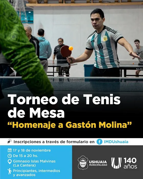 El próximo domingo y lunes se disputará un torneo de tenis de mesa en Ushuaia 
