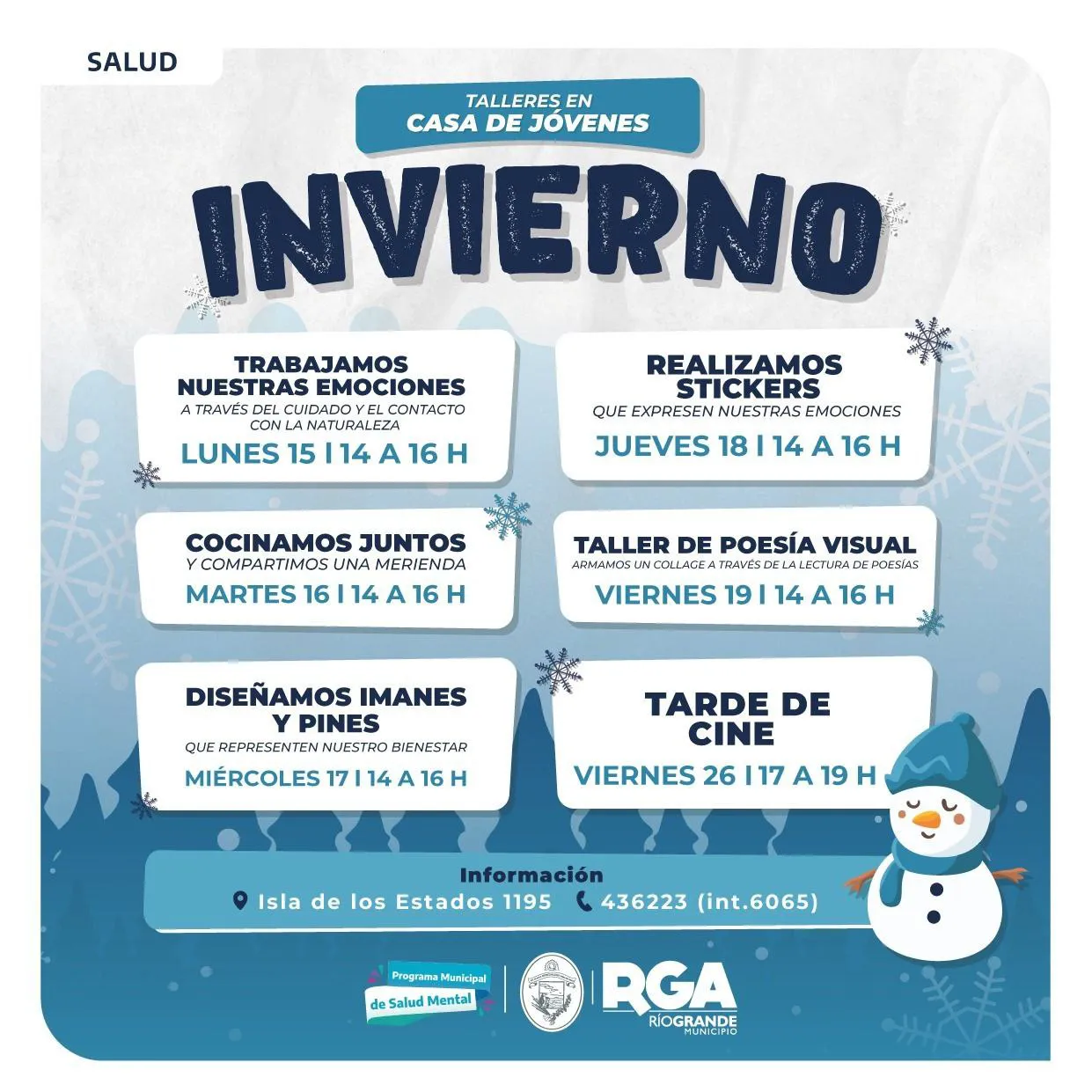 Numerosas actividades se dictarán en Casa de Jóvenes durante el receso invernal